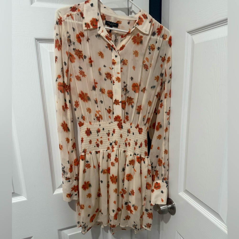 rag & bone Cream Floral Long Sleeve Dress